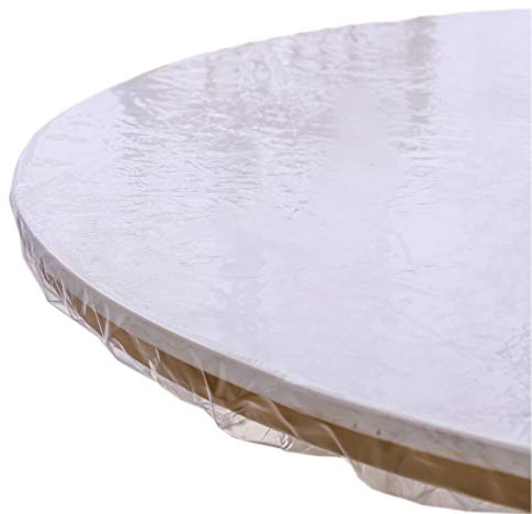 Walrus Clear Round Vinyl Fitted Tablecloth Waterproof Oilcloth Heavy Duty Elasticized Table Cover Elastic Edge Design Plastic Tablecloth Protector for Round Table