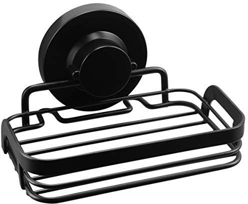 Cornat Soporte para jabón 3 en 1 – Cesta Estable – 3 Opciones de fijación Diferentes con Ventosa, Almohadilla Adhesiva y taladrar – Negro/Jabonera/Bandeja de Ducha con jabonera/T3402761/acero aleado