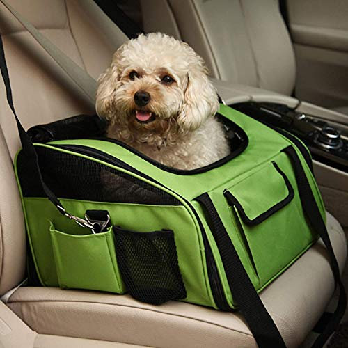 Hunde-Autositz, Faltbare Tragetasche für Kleine Hunde, Tragetasche mit Gurt für Hundetransport Im Auto, Kleiner Hund Welpe Reiseauto Protector Tragetasche (Color : Green)