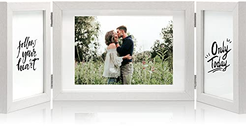 Petrala Bilderrahmen Collage Weiß 10x15cm & 13x18cm 3 Bilder Klappbarer Fotorahmen aus Holz Modern Muttertagsgeschenk Vatertagsgeschenk für Papa