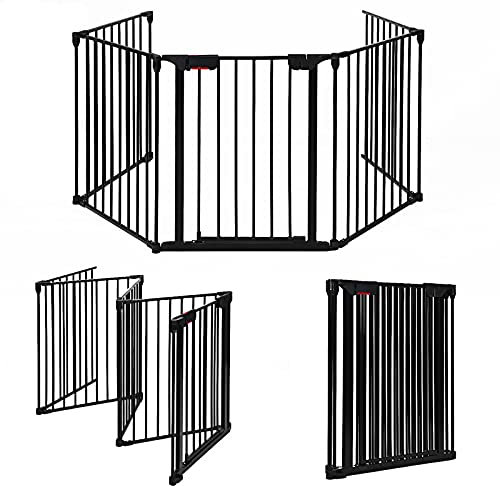 GOPLUS 5 Pcs Barrière de Sécurité pour Animaux,Grille de Protection pour Cheminée,Barrière de Sécurité pour Chien Pilable, avec Porte,Barrière de Protection pour Animaux de Compagnie 74x57CM (Noir)