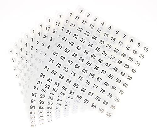GODLOVEM 10 Blatt Nummernaufkleber, 1 bis 100 Zahlen, selbstklebend, 10 mm, rund, Weiß