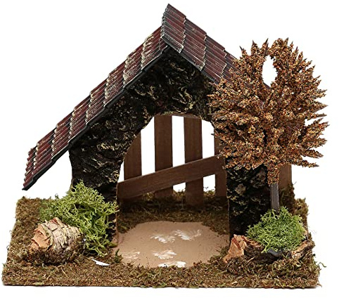 Holyart Étables crèche et Grottes: Cabane en liège avec palissade et Arbre crèche 6 cm