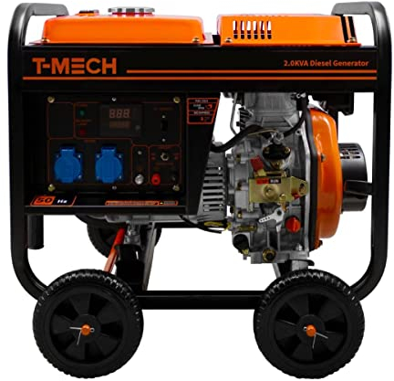Portable Diesel Generator Open Frame 2kVA 230V 6HP 3.8kW 5 in 1 Digital Display Single Phase Manual Start Emergency Power AC DC Output Powder Coated Steel 12.5L Fuel Capacity Wheels Tool Kit & Funnel