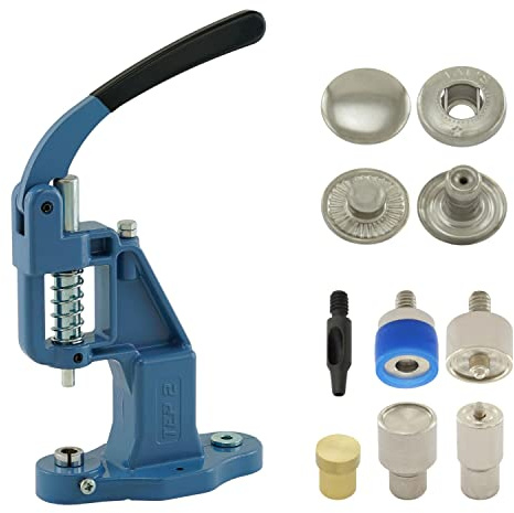 Druckknopfpresse Set mit Hebelpresse, Druckknopfwerkzeug und 50 Stück S-Feder Druckknöpfen 15 mm, Altsilber, Stahl | nähfrei | Handpresse | DIY
