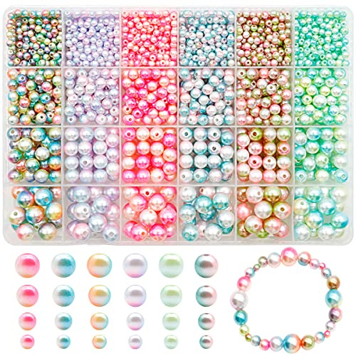 1 890 stycken glaspärlor, runda pärlor, 4/6/8/10 mm, färgglada konstpärlor, glaspärlor, pysselpärlor för armband, halsband, smyckestillverkning, hantverk och dekoration (ljusfärger)