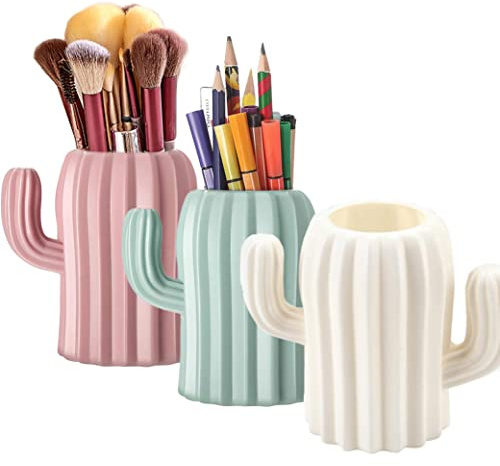 Picassosky Lot de 3 porte-crayons mignons en forme de cactus pour bureau, pot à crayons de couleur, boîtes de rangement pour décoration de bureau, accessoires