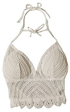 GORGLITTER Bikini Cover Up Top Damen Cover Up Strand Oberteil Gestricktes Gehäkeltes Crop Top Strandponcho Sommer Neckholder Tankini Oberteil Beige S