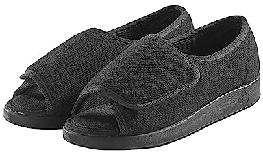 Silverts Women's Open Toe Shoes Extra Wide Adjustable Diabetic Sandals Comfort Footwear - Black/Black 11