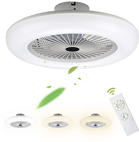 Jopassy 2 x Ventilateur de plafond, éclairage 80W, lampadaire LED Ø55cm Lustrateur, avec ventilateur et télécommande, température 3 vitesses et 3 couleurs