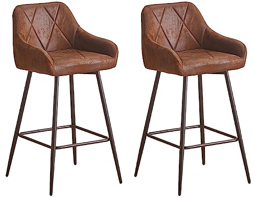 JaHECOME Kunstleder Barhocker Leather Barstuhl mit Armlehne Gepolsterter Tresenhocker Bistrohocker Outdoor Diamant Design Hocker für Küche Esszimmer Restaurant Bar(2,braun)