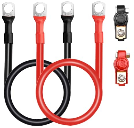 CHENGPI 2 Stück Auto Batteriekabel Kupferkabel Kupfer Stromkabel 30cm mit 2 Klemmen 2AWG 35mm² Auto Batterie Kabel mit Ringösen Autobatterie Kabel KFZ Kabel 6V/12V/24V mit Ringklemmen Kupferdraht