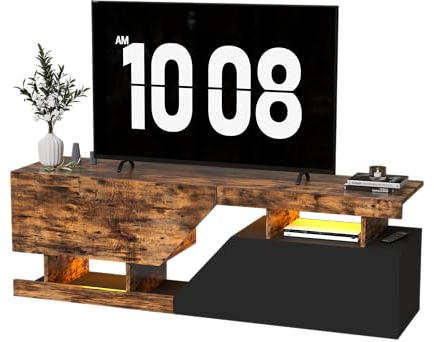 Mobiletto Basso per TV Armadio Moderno per TV Tavolino Porta TV per Televisore fino a 65 Pollici 2 sportelli/porte Mobile Porta TV con Luci LED con apertura senza presa Mobile TV di Legno per Salone