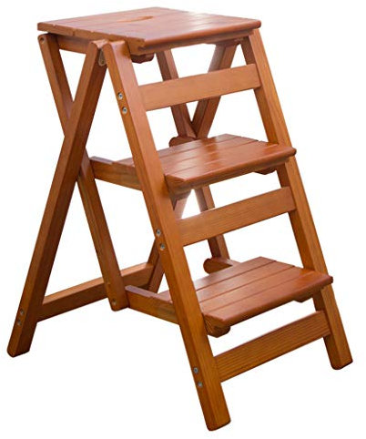 Stepladders Wooden Folding Step Stool Multi-Function Staircase Chair Portable Garden Tool Ladder Free Installation Space-Saving Indoor Climbing Stool Max Load 150Kg/42Cm X 56Cm X 6