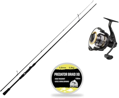 Maximus Rutenset Spinnrute Rolle geflochtene Schnur Set Angelset (Barsch)