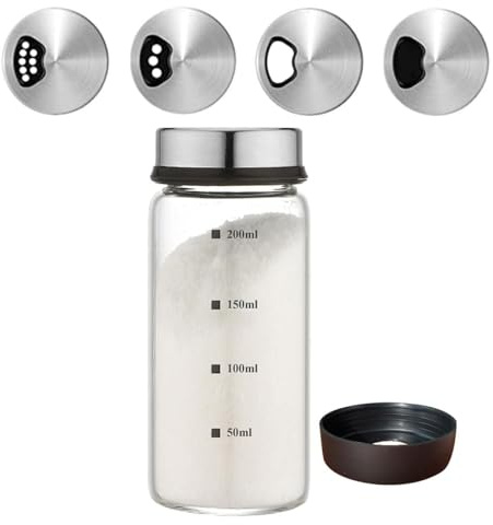 Verdental 7 oz Salt Pepper Shakers with Adjustable Outlet Holes Clear Glass Shaker Bottles Spice Seasoning Cans for Kitchen Decor and Home Restaurant BBQ Camping Farmhouse Kitchen Accessories (200ml)