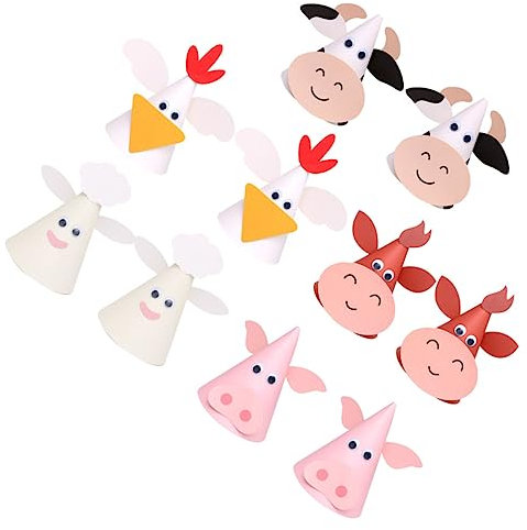 Abaodam 10stücke Kindergeburtstags-hüte Mit Tiermotiven Papierhüte Für Party Huhn Kleines Rind Schaf Schwein Kuh -deko Für Unvergessliche Fotos