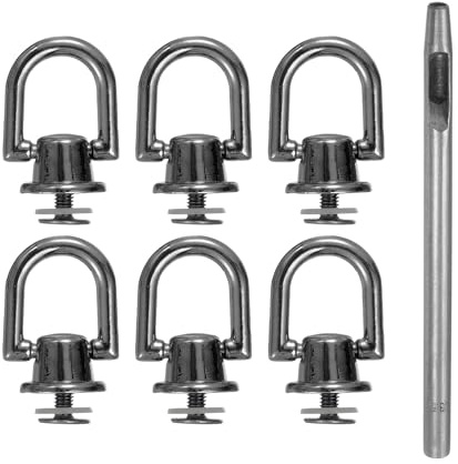 QUARKZMAN 6 Stück 6,6mm D-Ringe Schrauben Nieten Metall Knopfnieten Schwarz | Mit 3, 5mm Lochstanze, Für Leder DIY Handwerk Handtasche Lederarbeiten Geldbörse