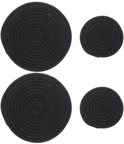PATIKIL Plant Coasters 4 Inch 7 Inch, 4 Pcs Woven Plant Mat Round Pads Set for House Indoor Outdoor Gardening Pot Kitchen Table, Black
