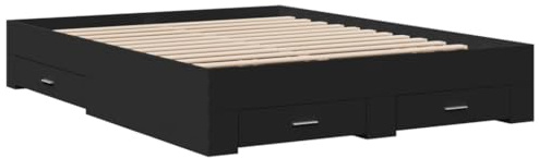vidaXL Bettgestell, Bett mit Schubladen, Bettrahmen mit Sperrholzlatten, Doppelbett für Schlafzimmer, Schubladenbett, Schwarz 140x200cm Holzwerkstoff