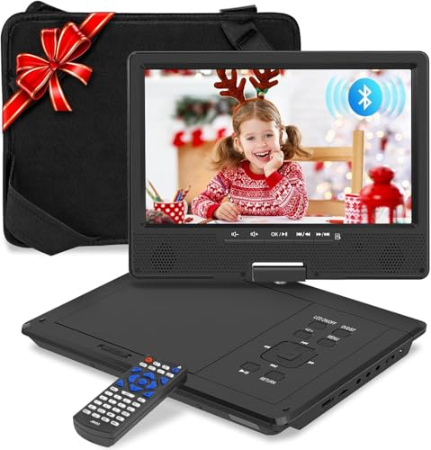 12.5 Portable DVD Player, Bluetooth Headrest Video Players with 10.1 Swivel Screen, 5 Hours Rechargeable Battery, DVD Player for car, Regions Free, Car DVD Player Supports SD/USB/Sync TV
