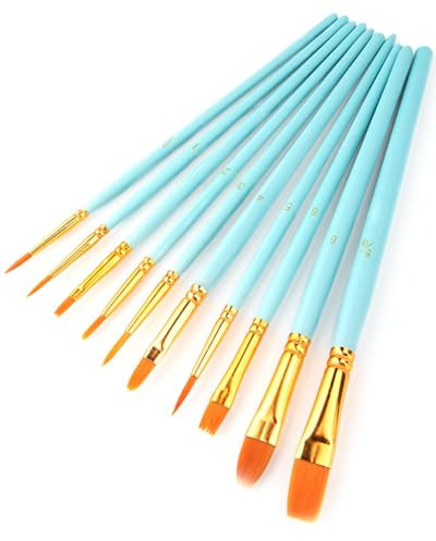 BAVALIN 10 Stück Nylon Pinsel Set - Professionelle Malpinsel für Acryl, Öl, Aquarell und Gouache (Blau)