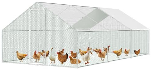 Ollewiellan 3x8x2m Hühnerstall Freilaufgehege Metall Freigehege, Hühnerkäfig Kleintierstall Voliere mit Dachplane, Heimtiergehege für Hühner Geflügel Kleintiere