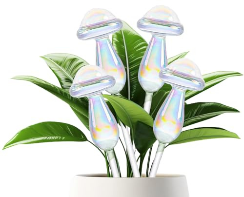 Esshogo 4 Stück Pflanzen-Bewässerungskugeln, schillernder Regenbogen-Farbverlauf, klare Pilz, Bewässerungskugeln Glas für Zimmerpflanzen, Garten und Balkon Pflanzeinsatz