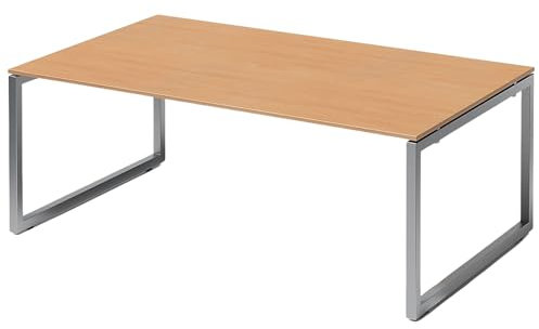 Bisley Cito Konferenztisch 200x120 cm, Tischplatte in Buche, O-Gestell in Silber - Besprechungstisch & Meetingtisch, großer Chef Schreibtisch XXL-Tisch Konferenzraum Chefbüro