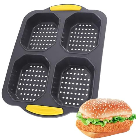 Welhammsae Molde de Silicona Para Hamburguesas, 4 Cavidades Molde de Silicona Antiadherente, Molde de Pan para Hamburguesas, Pan, Magdalenas, Tartas de Chocolate, Tartas