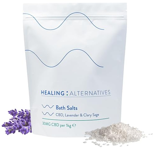 Healing Alternatives CBD Bath Salts, 1kg | Lavender & Clary Sage | 30mg Broad-Spectrum CBD with Dead Sea Salts & 21 Minerals | Joint Mobility, Hormonal Balance & Relaxation | Menopause Support
