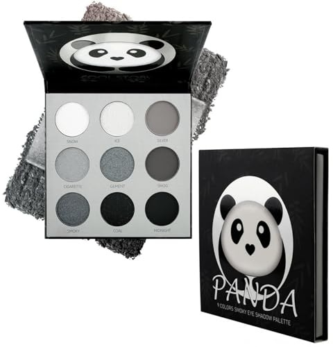 Eyeshadow Palette Makeup - Black Smokey Eyeshadow Palette, 9 Colors Panda Black Silver Gray White Smokey，Long Lasting Halloween Eye Shadow Pallets For Women
