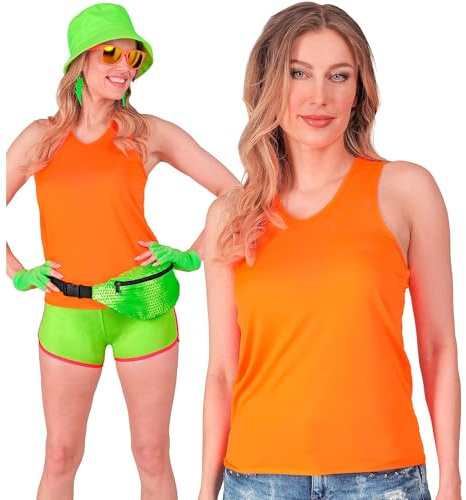 W WIDMANN MILANO Party Fashion - Débardeur femme, t-shirt, haut, pour les fêtes à thème des années 80, carnaval