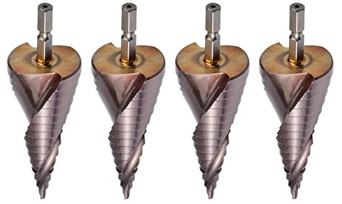 Mauedest 4 x M35 HSS Co Stufenbohrer, -Kegelbohrer, 4–32 mm, , Edelstahl, Metall, Lochsäge, Werkzeug-Set, Sechskant