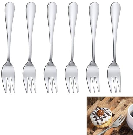 Debbery 6PCS Set Cake Fork, Dessert Forks Fruit Forks, Silver 13.8 cm Household Tableware Stainless Steel Fork, Dishwasher Safe, Suitable for Home Kitchen and Restaurant