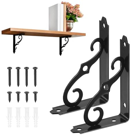 M METERXITY 2-Pack Shelf Brackets 5 Long L Shape Iron Wall Mount, Black