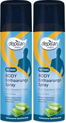 Depilan · For Men Body Enthaarungsspray/Enthaarungscreme zum Aufsprühen für den Mann/Männer · Enthaart den gesamten Körper: Rücken, Brust, Arme, Beine, Achseln und mehr · 1 x 200ml (Packung mit 2)