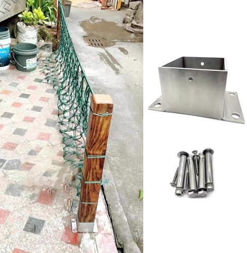 Fissaggio Pali Legno/Supporto per Pali Base per Palo di Recinzione con Ancoraggio per Cemento E Vite per Legno, Kit di Supporto per Ringhiera in Metallo Quadrato, Supporti per Staffe per Palo da Giar