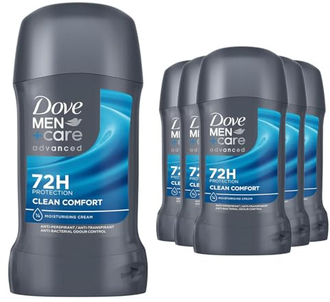 Dove Men+Care Advanced Clean Comfort Anti-Perspirant Stick Men's Deodorant with Triple Action Technology for 72 hour sweat protection and anti-bacterial odour control 50 ml Pack of 6