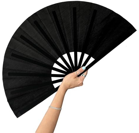 Großer Karneval Fächer Schwarz 33cm – Faltbarer Handfächer für Damen, Handfächer im chinesischen Stil,Rave Fächer für Festival Party Hochzeit,Handheld Folding Fan für Tanz,Deko & Sommer Outdoor Events