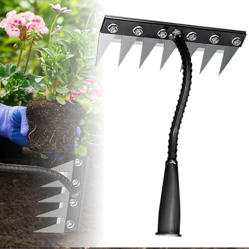 Rastrillo de hierro 2.0, 2025 nuevo 5/6/7/8 dientes de acero al carbono para jardín, rastrillo de hierro para patio, césped y jardín, herramienta de extracción manual de jardín resistente para