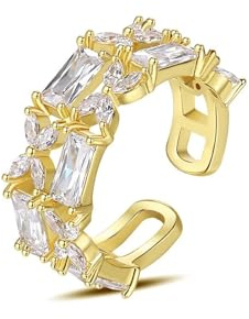 KnSam Echte Goldschmuck Antragsring 18K Gelbgold 750, Hochzeitsring Hohl Geometrisch mit Moissanit Rechteckschliff, Verlobungsring Au750 Gold, Gold, 53 (16.9)