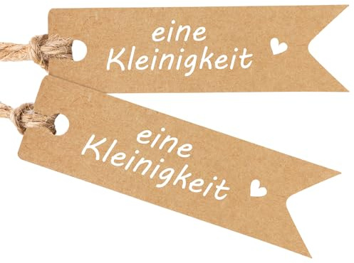 jijAcraft Eine Kleinigkeit Geschenkanhänger Kraftpapier: 7x2cm Papier Anhänger mit Herz 100 Stück Kraftpapier Etiketten Tags mit Juteschnur für Hochzeit, Geburtstag, Weihnachten, DIY