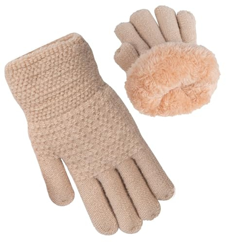 Gants Tricotés en Laine pour Enfants 5-10 ans Garçons Filles Les Gants d’hiver Chauds à Double Couche Thermique Moufles Chaud Plein-doigts Mitaines Extensibles Magiques pour Cyclisme Ski Snowboard