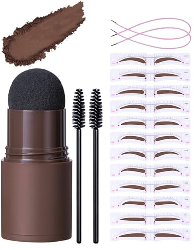 Juego de sellos en polvo para cejas, resistente al agua y de larga duración, maquillaje en polvo con 12 plantillas para cejas, forma y coloración rápida, adecuado para principiantes