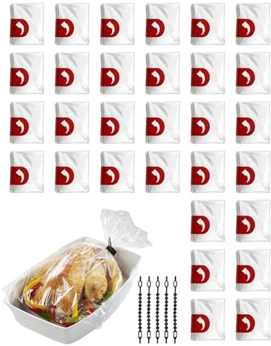JIPUKE 30Pcs Roasting Bags for Oven Ties Included, 38x25cm Multi-Purpose Cooking Bags for Chicken Turkey Meat Fish — Multipurpose Food Safe Oven Bags for Baking Steaming Roasting Grilling Meal Prep