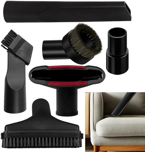 6-Piece Vacuum Attachments Set Compatible with Karcher, Shark, Henry & Other Vacuums – Includes PP Hair & Sofa Brush, 2-in-1 Nozzle, Flat Suction, Round Horsehair Brush & Universal Adaptor (32mm/35mm)