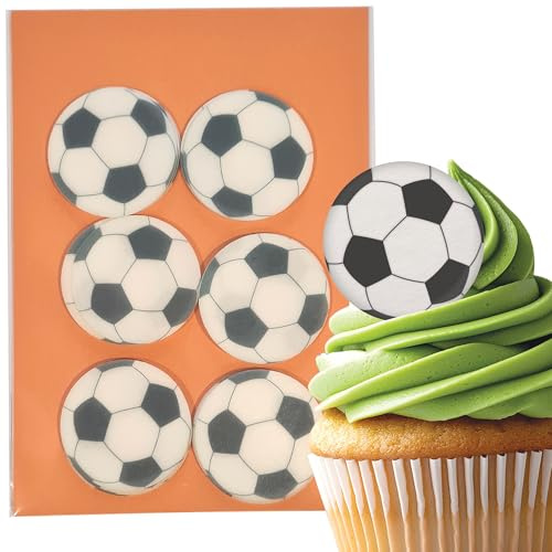 24 x Football Edible Wafer Cupcake Toppers – Pre-Cut 3.8cm Football Cake Decorations – Thick Wafer Paper – Boys Birthday, Football Parties, Cakes & Cupcakes