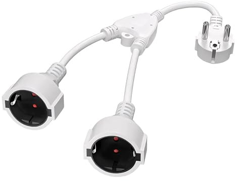 Doppelstecker für Steckdose 2fach Steckdosenadapter 16A 3680W Doppelsteckdose Adapter mit Verlängerungskabel Kurz, Mehrfachstecker Doppelstecker für Steckdose 2fach für Küche Büro Zuhause (A)