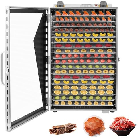 Deshidratador de Alimentos de Acero Inoxidable, 12/18 bandejas, Temporizador Digital y Control de Temperatura, cecina, Carne de Res, Hierbas, Verduras, golosinas para Perros -